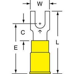 3M - #8 Stud, 12 to 10 AWG Compatible, Partially Insulated, Crimp Connection, Block Fork Terminal - USA Tool & Supply