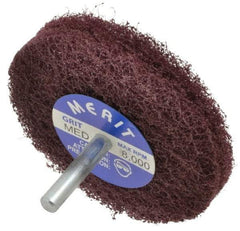 Merit Abrasives - 3" Diam, Medium Mounted Scrubber Buffing Wheel - 2 Ply, Medium Grade, 1/4" Shank Diam, 8,000 RPM - USA Tool & Supply