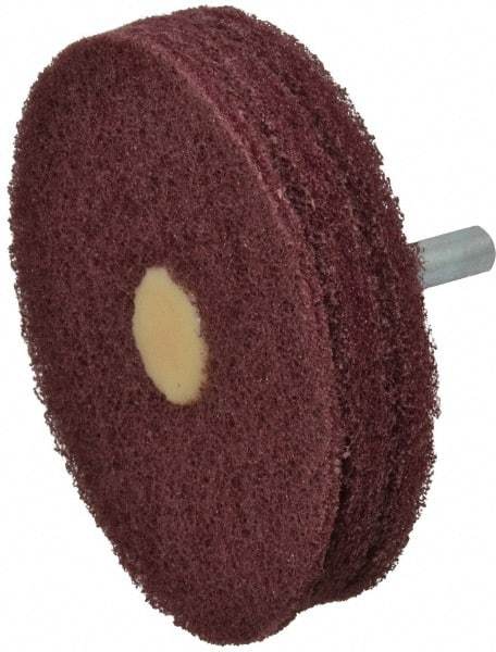 Merit Abrasives - 3" Diam, Medium Mounted Scrubber Buffing Wheel - 3 Ply, Very Fine Grade, 1/4" Shank Diam, 8,000 RPM - USA Tool & Supply