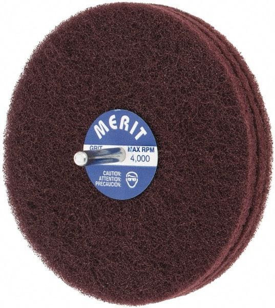 Merit Abrasives - 5" Diam, Medium Mounted Scrubber Buffing Wheel - 3 Ply, Very Fine Grade, 1/4" Shank Diam, 4,000 RPM - USA Tool & Supply