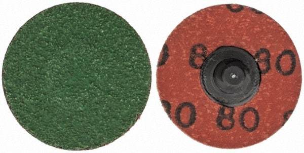 Merit Abrasives - 1-1/2" Disc Diam, 80 Grit, Zirconia Alumina Quick Change Disc - Type R Attaching System, Coated, Blue, Medium Grade, 30,000 RPM - USA Tool & Supply