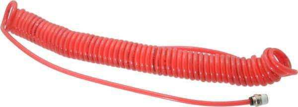 PRO-SOURCE - 0.16 ID, 1/4 Thread, 20' Long, Red Polyurethane Coiled & Self Storing Hose - 125 Max psi, Male Swivel x Male Swivel - USA Tool & Supply