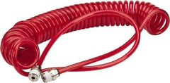 PRO-SOURCE - 0.16 ID, 1/4 Thread, 15' Long, Red Polyurethane Coiled & Self Storing Hose - 125 Max psi, Male Swivel x Male Swivel - USA Tool & Supply