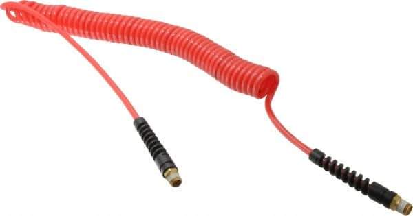 PRO-SOURCE - 3/16" ID, 1/4 Thread, 20' Long, Red Polyurethane Coiled & Self Storing Hose - 147 Max psi, Male Swivel x Male Swivel - USA Tool & Supply