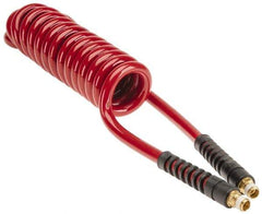 PRO-SOURCE - 3/8" ID, 1/4 Thread, 10' Long, Red Polyurethane Coiled & Self Storing Hose - 200 Max psi, Male Swivel x Male Swivel - USA Tool & Supply