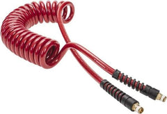 PRO-SOURCE - 3/8" ID, 1/4 Thread, 15' Long, Red Polyurethane Coiled & Self Storing Hose - 200 Max psi, Male Swivel x Male Swivel - USA Tool & Supply