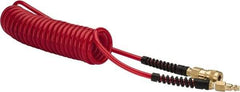 PRO-SOURCE - 1/4" ID, 1/4 Thread, 15' Long, Red Polyurethane Coiled & Self Storing Hose - Male Swivel x Male Swivel - USA Tool & Supply