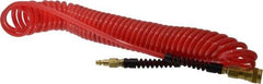 PRO-SOURCE - 1/4" ID, 1/4 Thread, 25' Long, Red Polyurethane Coiled & Self Storing Hose - Male Swivel x Male Swivel - USA Tool & Supply