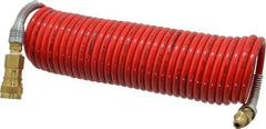 PRO-SOURCE - 1/4" ID, 1/4 Thread, 25' Long, Red Nylon Coiled & Self Storing Hose - 240 Max psi, Industrial Interchange Coupler x Plug - USA Tool & Supply