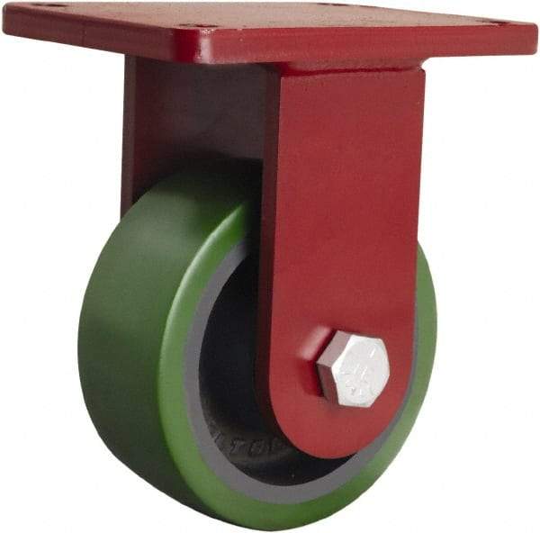 Hamilton - 6" Diam x 2-1/2" Wide x 8-1/2" OAH Top Plate Mount Rigid Caster - Polyurethane Mold onto Cast Iron Center, 1,600 Lb Capacity, Tapered Roller Bearing, 5-1/2 x 7-1/2" Plate - USA Tool & Supply