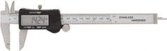 Value Collection - 0 to 150mm Range, 0.01mm Resolution, Electronic Caliper - Steel with Steel Jaws, 0.001" Accuracy - USA Tool & Supply