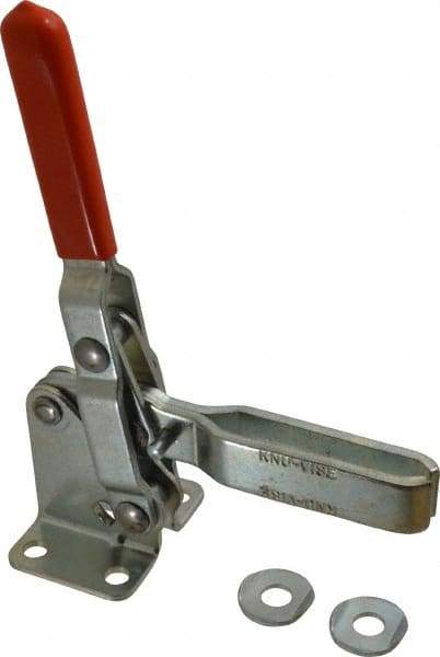 Lapeer - 600 Lb Holding Capacity, Vertical Handle, Manual Hold Down Toggle Clamp - 57° Handle Movement, 106° Bar Opening, U-Bar, Flanged Base, Carbon Steel - USA Tool & Supply