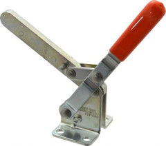 Lapeer - 700 Lb Holding Capacity, Vertical Handle, Manual Hold Down Toggle Clamp - 57° Handle Movement, 106° Bar Opening, Solid Bar, Flanged Base, Carbon Steel - USA Tool & Supply