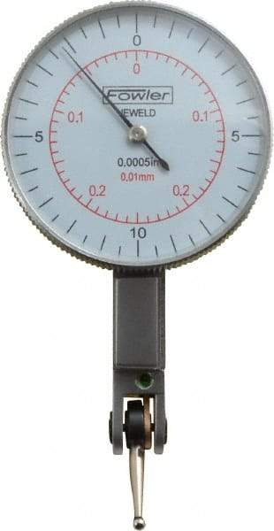 Fowler - 0.02 Inch Range, 0.0005 Inch Dial Graduation, Horizontal Dial Test Indicator - 1-1/2 Inch White Dial, 0-0.25-0; 0-10-0 Dial Reading - USA Tool & Supply