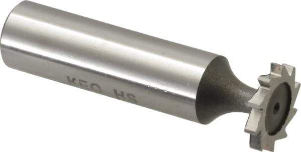 Keo - 5/8" Diam x 3/32" Face Width, High Speed Steel, 10 Teeth, Shank Connection Woodruff Keyseat Cutter - Uncoated, 2-3/32" OAL x 1/2" Shank, Straight Teeth, ANSI 305, Old Standard 3 - USA Tool & Supply
