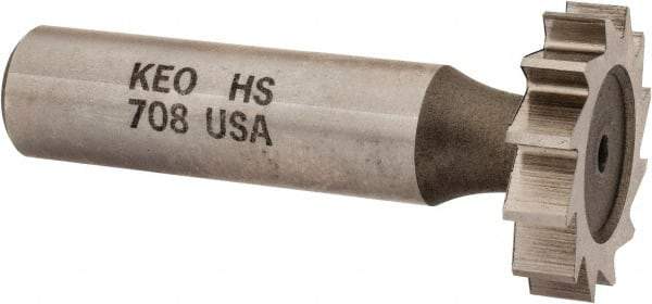 Keo - 1" Diam x 7/32" Face Width, High Speed Steel, 12 Teeth, Shank Connection Woodruff Keyseat Cutter - Uncoated, 2-7/32" OAL x 1/2" Shank, Straight Teeth, ANSI 708, Old Standard 14 - USA Tool & Supply