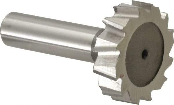 Keo - 1-3/8" Diam x 3/8" Face Width, High Speed Steel, 12 Teeth, Shank Connection Woodruff Keyseat Cutter - Uncoated, 2-3/8" OAL x 1/2" Shank, Staggered Teeth, ANSI 1211, Old Standard F - USA Tool & Supply