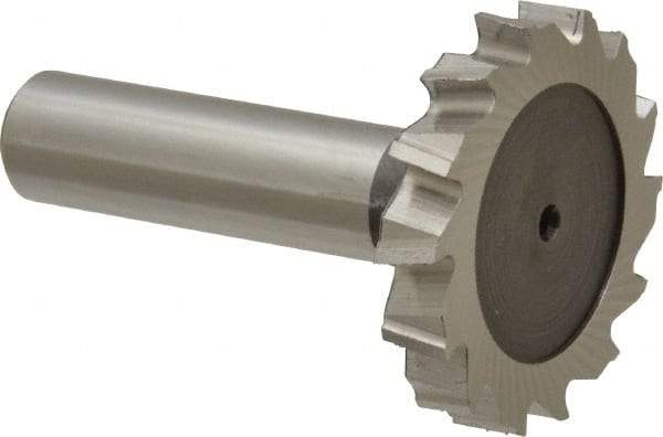 Keo - 1-1/2" Diam x 1/4" Face Width, High Speed Steel, 14 Teeth, Shank Connection Woodruff Keyseat Cutter - Uncoated, 2-1/4" OAL x 1/2" Shank, Staggered Teeth, ANSI 812, Old Standard 24 - USA Tool & Supply