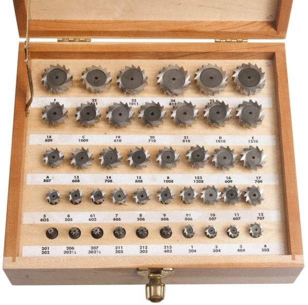 Keo - 1/4 to 1-1/2" Cutting Diam, Straight Tooth Configuration, Woodruff and Keyseat Cutter Set - 202 to 1212 ANSI, High Speed Steel, 41 Pieces - USA Tool & Supply