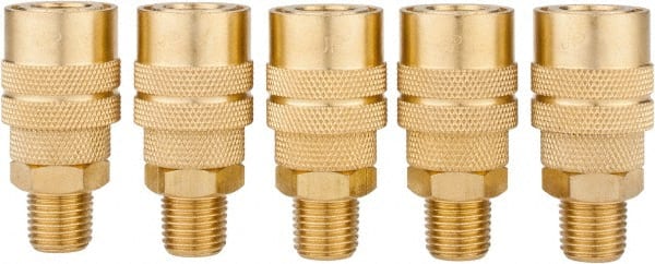 Value Collection - 5 Piece 1/4" Body 1/4 NPT 145 psi Brass Industrial Pneumatic Coupling Plug Set - USA Tool & Supply
