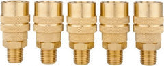 Value Collection - 5 Piece 1/4" Body 1/4 NPT 145 psi Brass Industrial Pneumatic Coupling Plug Set - USA Tool & Supply