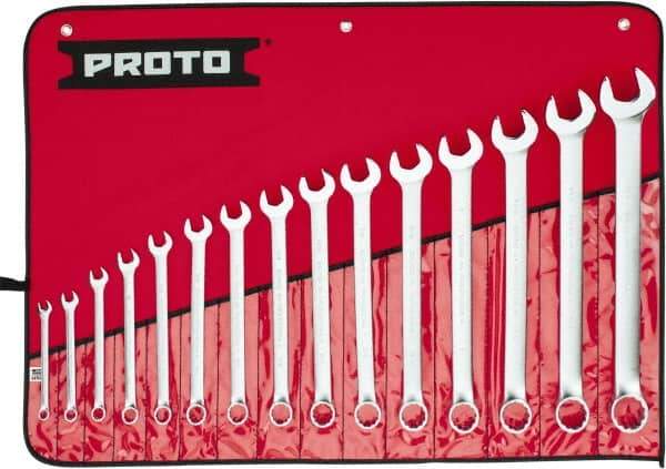 Proto - 15 Piece, 5/16 to 1-1/4", Combination Wrench Set - Inch System of Measurement, Satin Finish, Comes in Nylon Roll - USA Tool & Supply