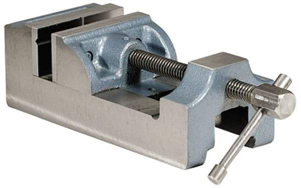 Palmgren - 3" Jaw Opening Capacity x 1-1/2" Throat Depth, Horizontal Drill Press Vise - 2-7/16" Wide Jaw, Stationary Base, Standard Speed, 7-1/2" OAL x 2-9/16" Overall Height, Cast Iron - USA Tool & Supply