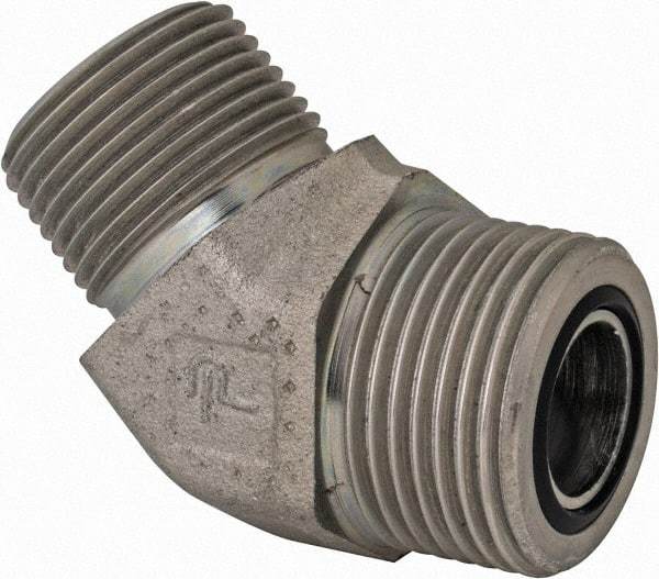 Parker - 3/4" OD, Steel Zinc Plated Male 45° Elbow - 4,000 Max Working psi, O-Ring Face Seal/NPTF Ends - USA Tool & Supply