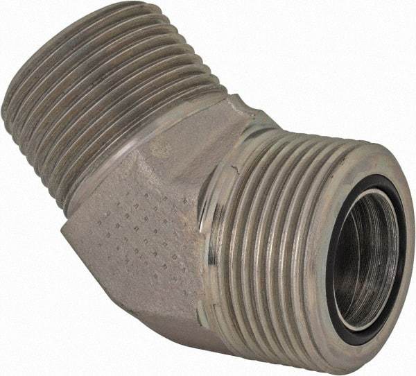 Parker - 1" OD, Steel Zinc Plated Male 45° Elbow - 3,000 Max Working psi, O-Ring Face Seal/NPTF Ends - USA Tool & Supply