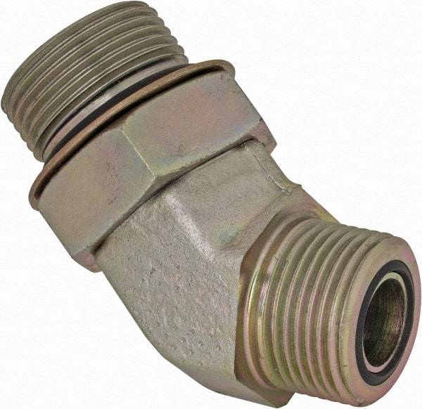 Parker - 3/4" OD, Steel Zinc Plated Male 45° Elbow - 5,500 Max Working psi, O-Ring Face Seal/SAE-ORB Ends - USA Tool & Supply