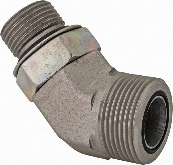 Parker - 1" OD, Steel Zinc Plated Male 45° Elbow - 6,000 Max Working psi, O-Ring Face Seal/SAE-ORB Ends - USA Tool & Supply