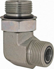 Parker - 3/4" OD, Steel Zinc Plated Male Elbow - 5,500 Max Working psi, O-Ring Face Seal/SAE-ORB Ends - USA Tool & Supply