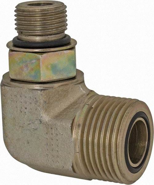 Parker - 1/2" OD, Steel Zinc Plated Male Elbow - 6,000 Max Working psi, O-Ring Face Seal/SAE-ORB Ends - USA Tool & Supply