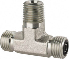 Parker - 1/4" OD, Steel Zinc Plated Male Branch Tee - 6,000 Max Working psi, O-Ring Face Seal/NPTF Ends - USA Tool & Supply
