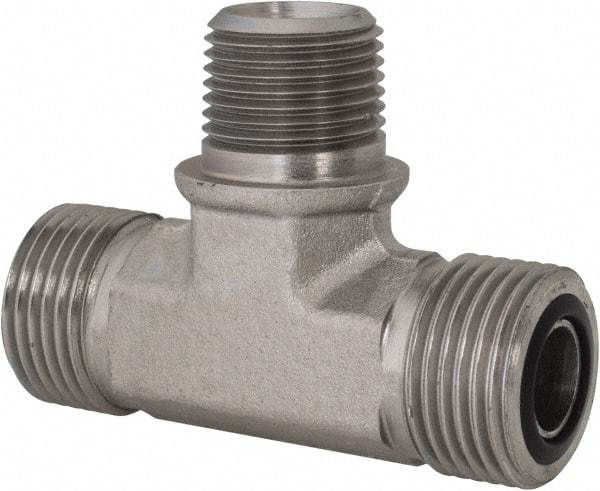 Parker - 1/2" OD, Steel Zinc Plated Male Branch Tee - 6,000 Max Working psi, O-Ring Face Seal/NPTF Ends - USA Tool & Supply