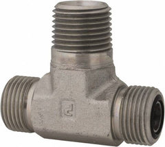 Parker - 1/2" OD, Steel Zinc Plated Male Branch Tee - 6,000 Max Working psi, O-Ring Face Seal/NPTF Ends - USA Tool & Supply