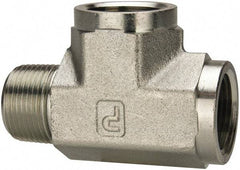 Parker - 1 Male Thread x 1 Female Thread, Zinc Plated Steel Industrial Pipe Street Tee - MNPTF x FNPTF, 1,800 psi - USA Tool & Supply