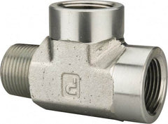 Parker - 3/4 Male Thread x 3/4 Female Thread, Zinc Plated Steel Industrial Pipe Street Tee - MNPTF x FNPTF, 3,000 psi - USA Tool & Supply