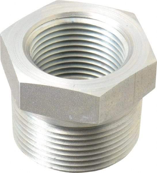 Parker - 1-1/4 Male Thread x 1 Female Thread, Zinc Plated Steel Industrial Pipe Hex Bushing - MNPTF x FNPTF, 3,000 psi - USA Tool & Supply