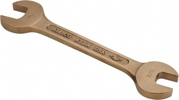 Ampco - 11/16" x 7/8" Nonsparking Open End Wrench - 8" OAL, Double End, Plain Finish, 15° Head Angle - USA Tool & Supply