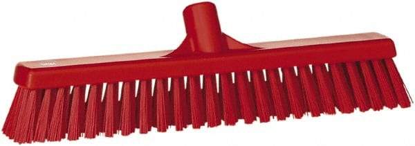 Vikan - 16" Fine Particle Synthetic Push Broom - 2" Bristle Length, Plastic Block, European Threaded Handle Connection - USA Tool & Supply