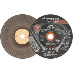 WALTER Surface Technologies - 24 Grit, 4-1/2" Wheel Diam, 1/4" Wheel Thickness, Type 27 Depressed Center Wheel - Aluminum Oxide, 13,300 Max RPM - USA Tool & Supply