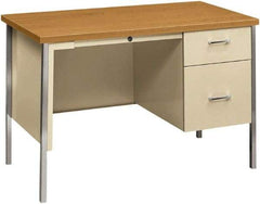 Hon - Woodgrain Laminate/Metal Right Pedestal Desk with Center Drawer - 45" Wide x 24" Deep x 29" High, Harvest/Putty - USA Tool & Supply