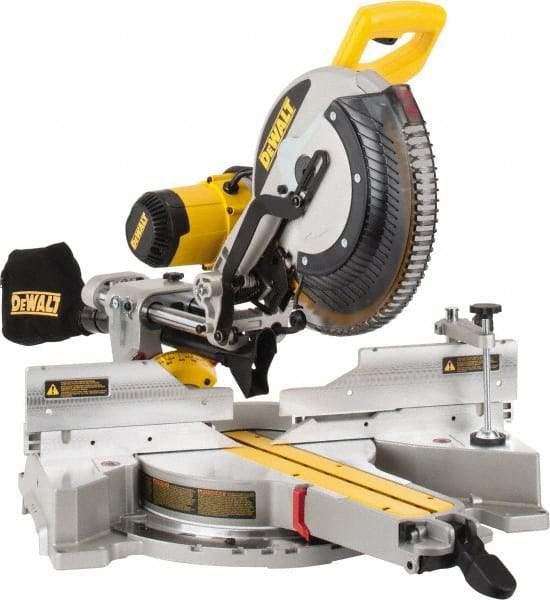 DeWALT - 15 Amp, 120 Volt, 3,800 RPM, 49° Left & Right Double Bevel Sliding Miter Saw - 5/8 or 1" Arbor, 12" Blade Diam - USA Tool & Supply