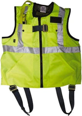 Gemtor - 350 Lb Capacity, Size S, High Visibility Vest Safety Harness - Polyester, Quick Connect Leg Strap, Pass-Thru Chest Strap, Yellow - USA Tool & Supply