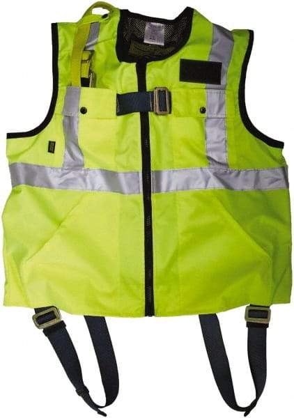 Gemtor - 350 Lb Capacity, Size XL, High Visibility Vest Safety Harness - Polyester, Quick Connect Leg Strap, Pass-Thru Chest Strap, Yellow - USA Tool & Supply