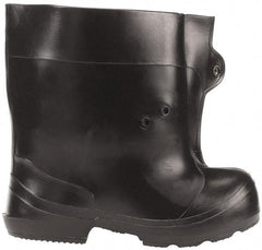 Winter Walking - Men's 12-13.5 Traction Overshoes - 10" High, Plain Toe, Nonslip Sole, PVC Upper, Black - USA Tool & Supply