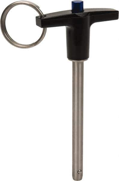 Gibraltar - 1/4" Diam, 2-1/2" Usable Length, T Handle, Quick Release Pin - Grade 17-4 Stainless Steel, Bright Finish - USA Tool & Supply