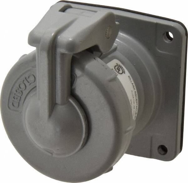 Hubbell Killark - 1 Phase, 250 VDC, 600 VAC, 30 Amp, 3/4 Inch Hub, 3 Pin Configuration, Self Grounding Pin and Sleeve Receptacle - 4 Poles, Yellow - USA Tool & Supply