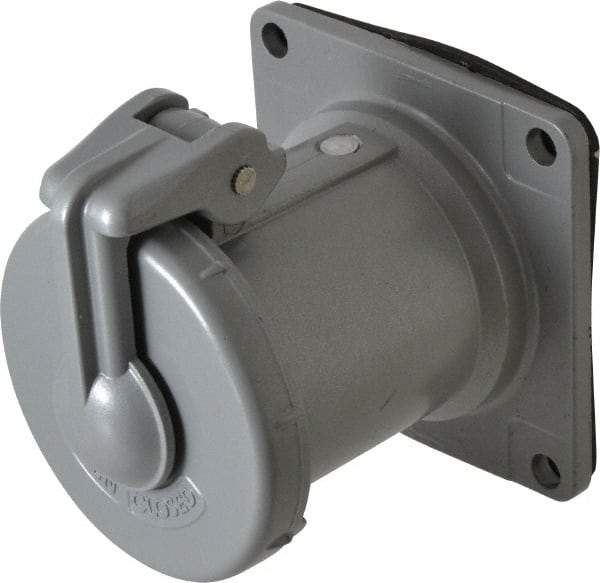 Hubbell Killark - 1 Phase, 250 VDC, 600 VAC, 60 Amp, 1-1/4 Inch Hub, 3 Pin Configuration, Self Grounding Pin and Sleeve Receptacle - 4 Poles, Yellow - USA Tool & Supply